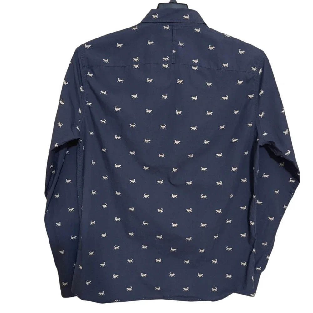 Banana Republic Long Sleeve Shirt Mens M Luxe Poplin Untucked Slim Fit Dogs Blue
